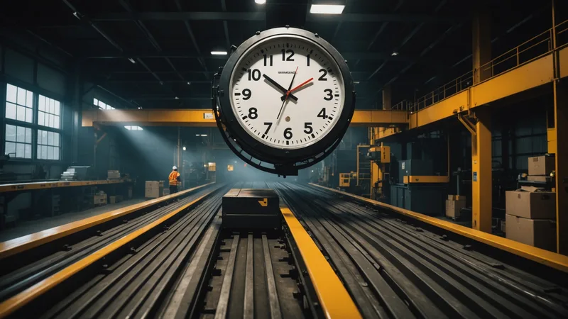 Clock above sorting facility conveyor belt illustrating the depot cutoff time pressure