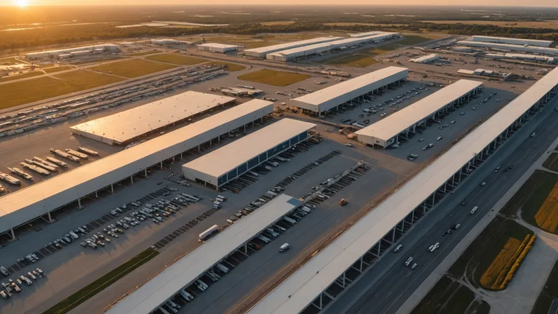 Aerial view of DFW airport cargo area and surrounding logistics infrastructure
