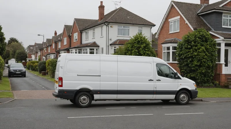 Delivery van parked at address with door closed indicating missed delivery stop