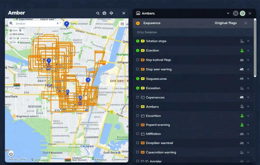 Parcelarc dispatch console interface showing real-time route map with exception flags and sequence comparison panel
