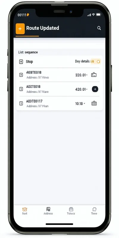 Parcelarc driver mobile app showing updated route sequence notification on a smartphone screen